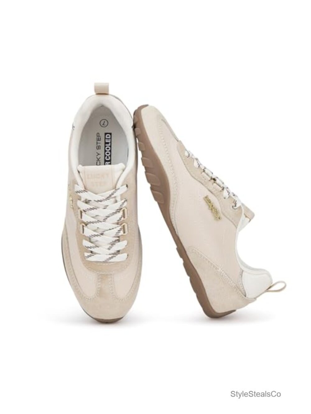 LUCKY STEP Women's Retro Fashion Sneakers Faux Leather Lace-Up Casual Shoes